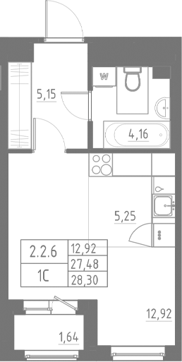Планировка — Аквилон Солар, Студия, 27 м²