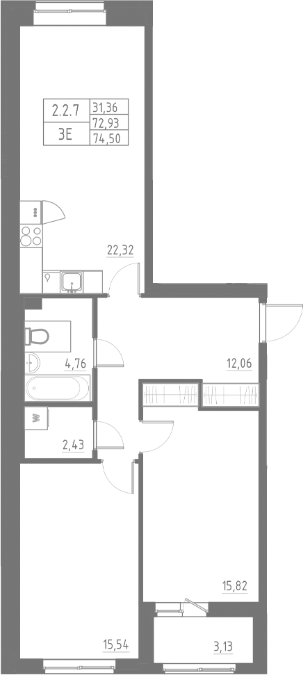 Планировка — Аквилон Солар, 3-комн., 73 м²