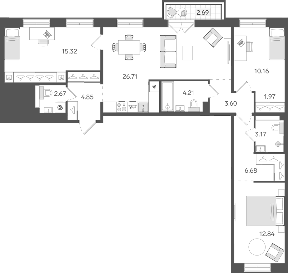 Планировка — STAVNI Обводный, 4-комн., 92 м²