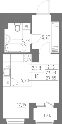Планировка — Аквилон Солар, Студия, 27 м²