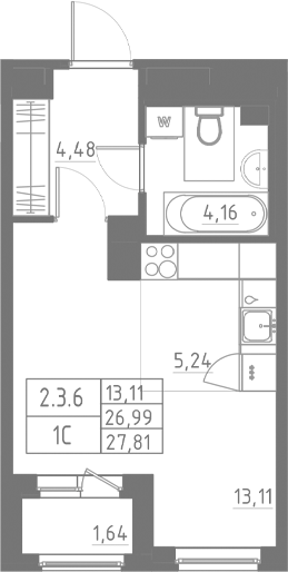 Планировка — Аквилон Солар, Студия, 27 м²