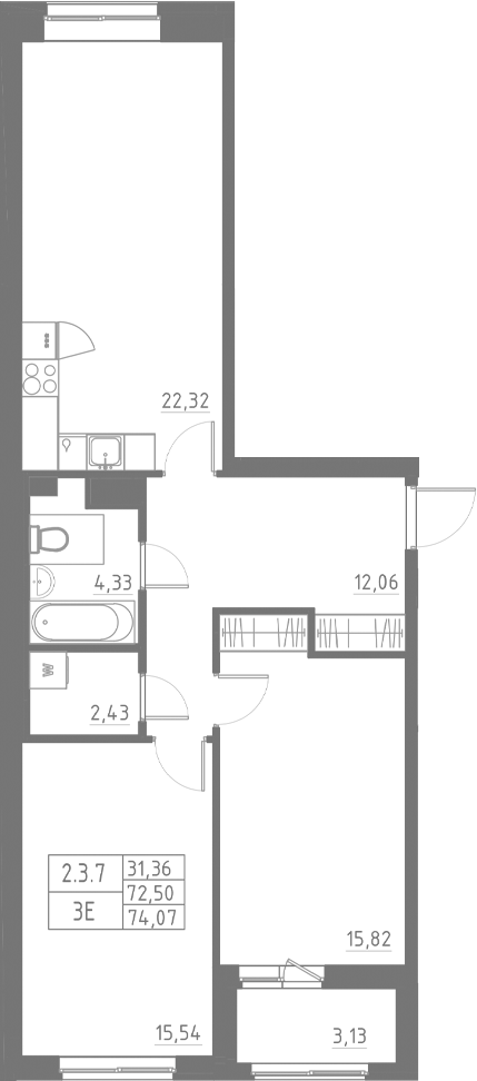 Планировка — Аквилон Солар, 3-комн., 73 м²