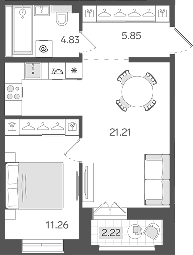 Планировка — STAVNI Обводный, 2-комн., 43 м²