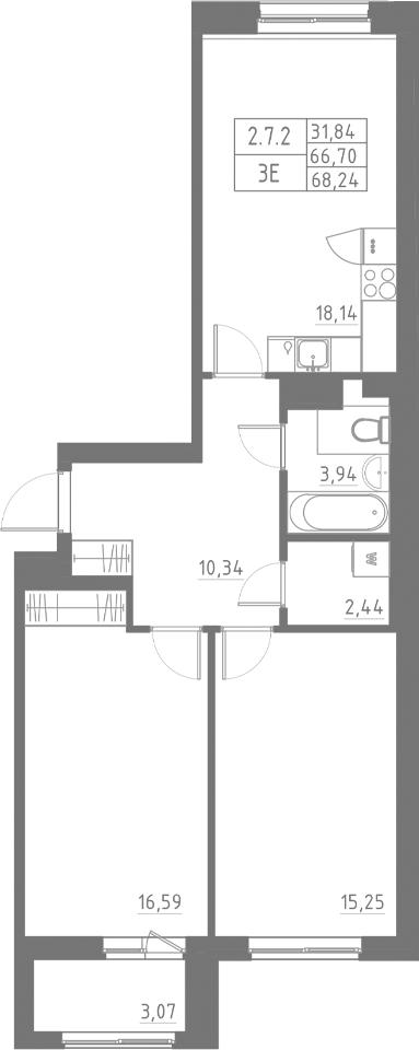 Планировка — Аквилон Солар, 3-комн., 67 м²