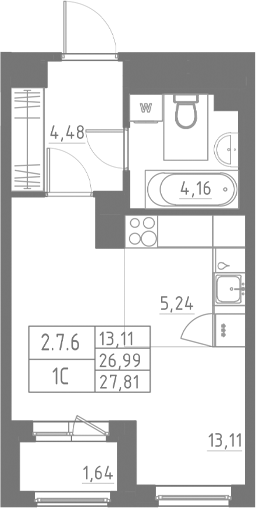 Планировка — Аквилон Солар, Студия, 27 м²