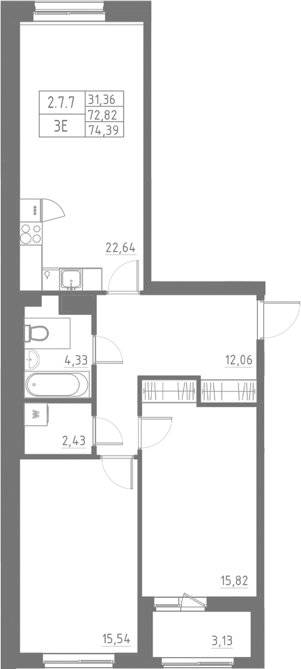 Планировка — Аквилон Солар, 3-комн., 73 м²
