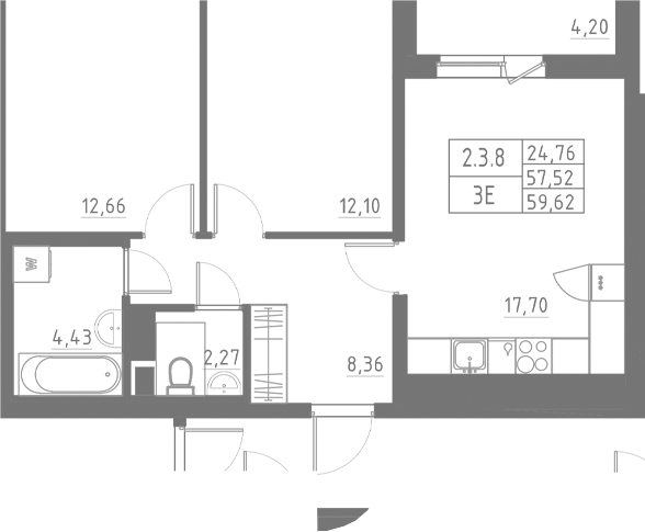 Планировка — Аквилон Солар, 3-комн., 57 м²