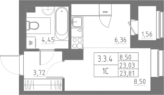 Планировка — Аквилон Солар, Студия, 23 м²