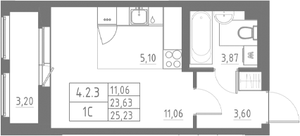 Планировка — Аквилон Солар, Студия, 24 м²