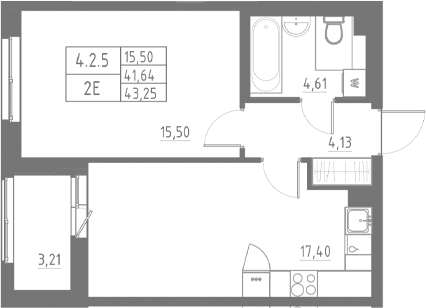 Планировка — Аквилон Солар, 2-комн., 42 м²