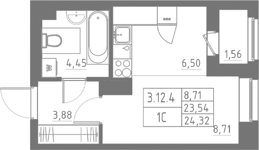Планировка — Аквилон Солар, Студия, 24 м²