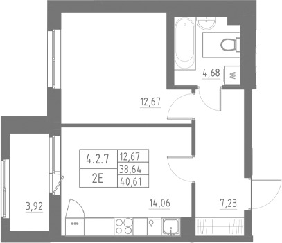 Планировка — Аквилон Солар, 2-комн., 40 м²