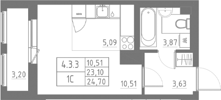 Планировка — Аквилон Солар, Студия, 23 м²