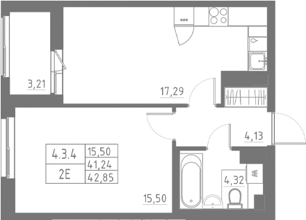 Планировка — Аквилон Солар, 2-комн., 41 м²