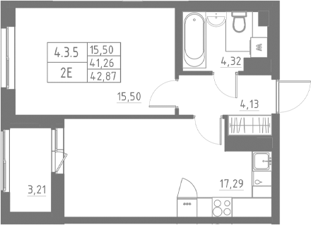 Планировка — Аквилон Солар, 2-комн., 41 м²