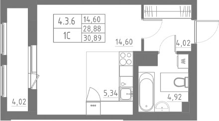 Планировка — Аквилон Солар, Студия, 29 м²