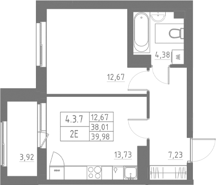 Планировка — Аквилон Солар, 2-комн., 38 м²