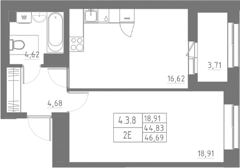 Планировка — Аквилон Солар, 2-комн., 45 м²
