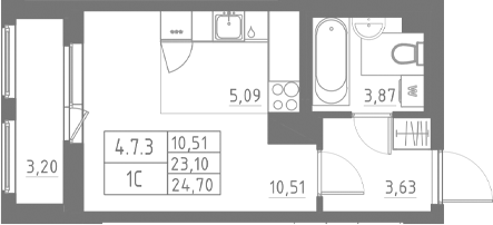 Планировка — Аквилон Солар, Студия, 23 м²