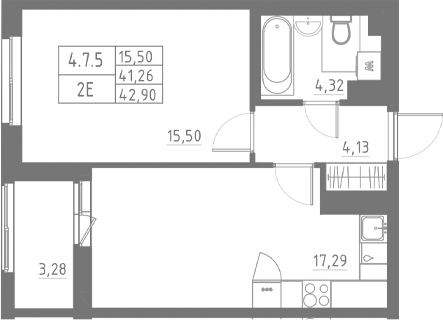 Планировка — Аквилон Солар, 2-комн., 41 м²