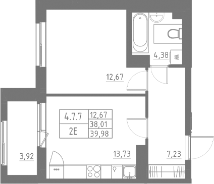 Планировка — Аквилон Солар, 2-комн., 38 м²