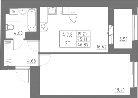 Планировка — Аквилон Солар, 2-комн., 45 м²