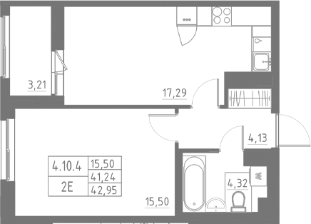 Планировка — Аквилон Солар, 2-комн., 41 м²