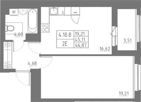 Планировка — Аквилон Солар, 2-комн., 45 м²