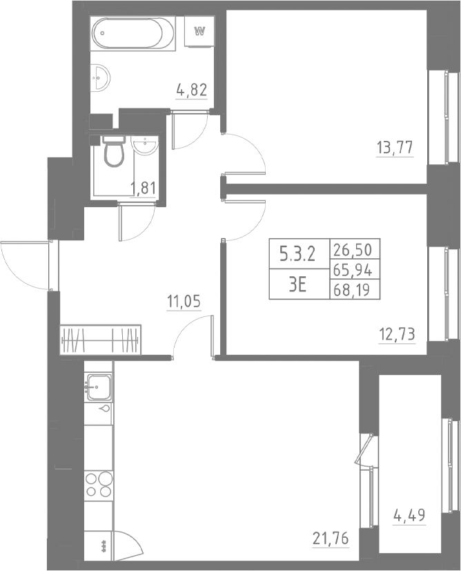 Планировка — Аквилон Солар, 3-комн., 66 м²