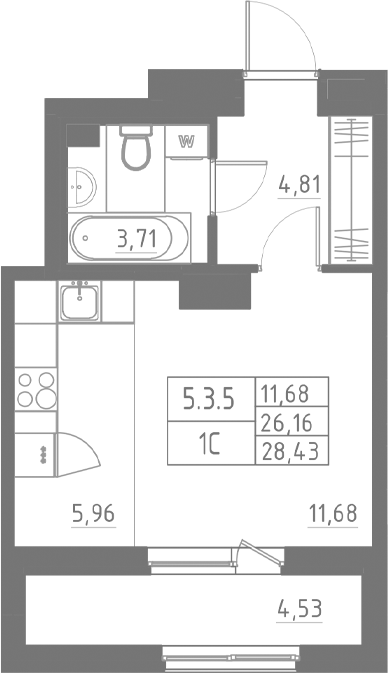 Планировка — Аквилон Солар, Студия, 26 м²