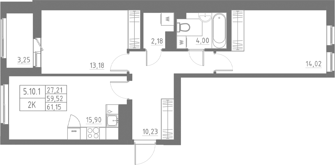 Планировка — Аквилон Солар, 2-комн., 60 м²