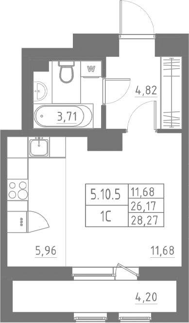 Планировка — Аквилон Солар, Студия, 26 м²