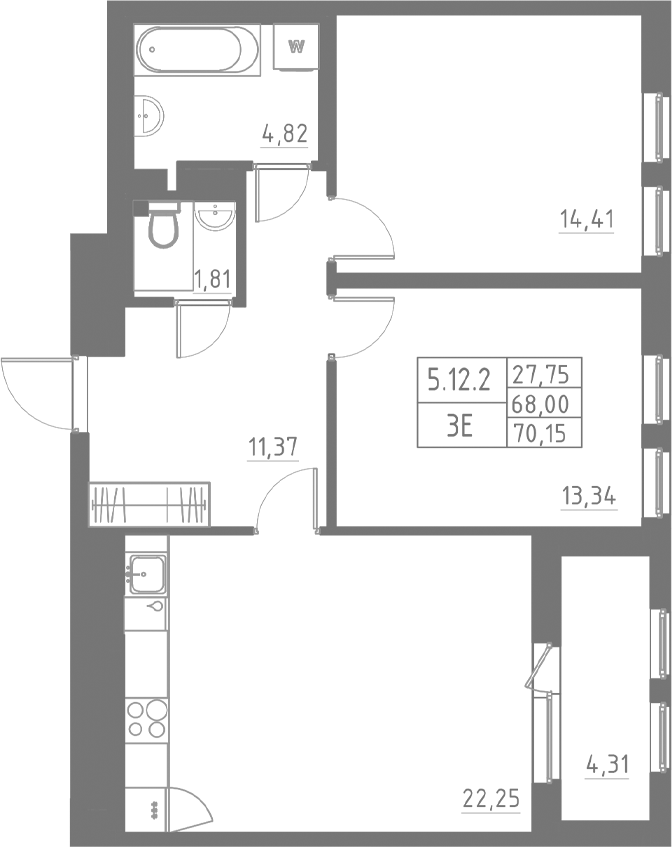 Планировка — Аквилон Солар, 3-комн., 67 м²