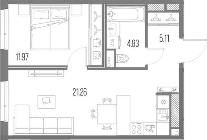 Планировка — Legenda Васильевского, 2-комн., 43 м²