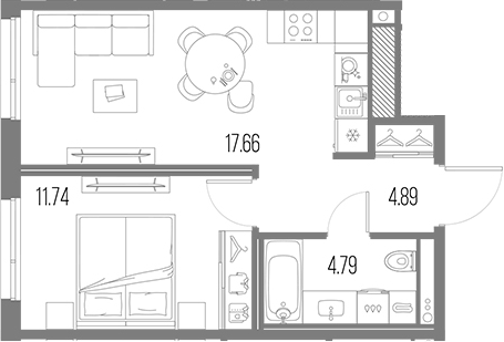 Планировка — Legenda Васильевского, 2-комн., 39 м²