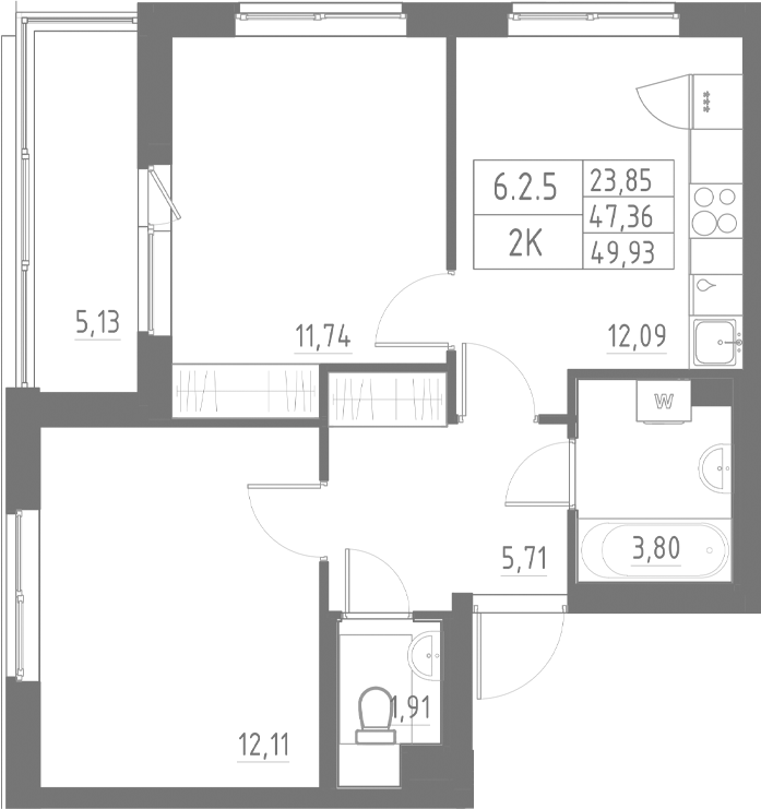 Планировка — Аквилон Солар, 2-комн., 47 м²