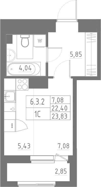Планировка — Аквилон Солар, Студия, 22 м²