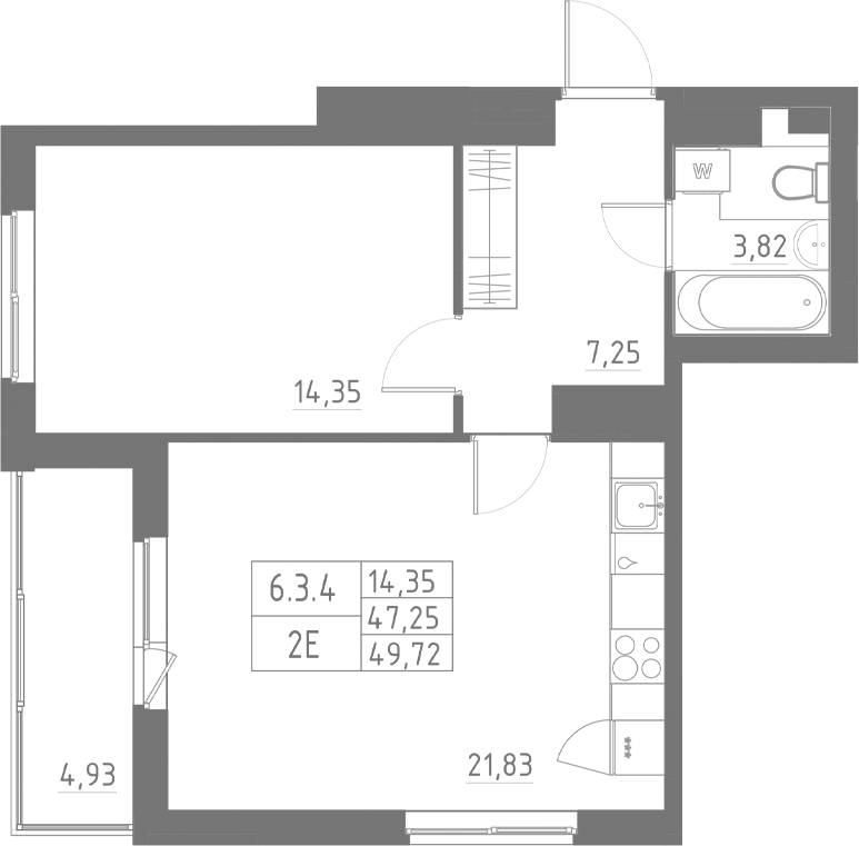 Планировка — Аквилон Солар, 2-комн., 47 м²