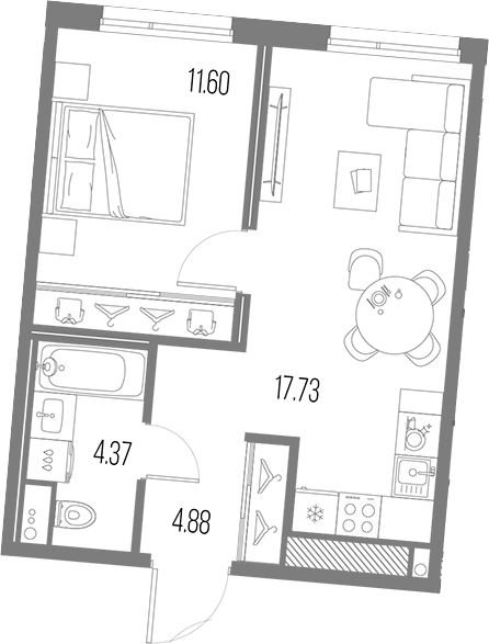 Планировка — Legenda Васильевского, 2-комн., 39 м²