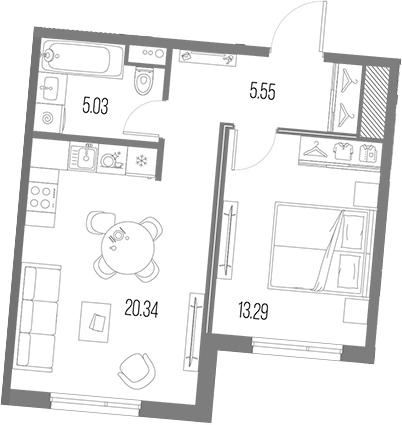 Планировка — Legenda Васильевского, 2-комн., 44 м²