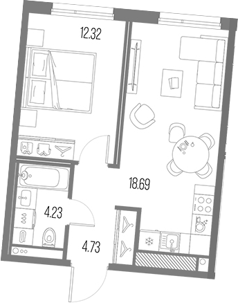 Планировка — Legenda Васильевского, 2-комн., 40 м²