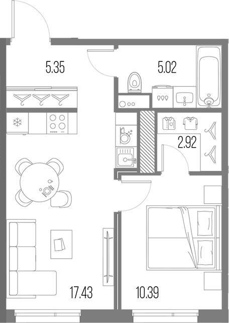 Планировка — Legenda Васильевского, 2-комн., 41 м²