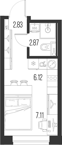 Планировка — Новая земля, Студия, 19 м²