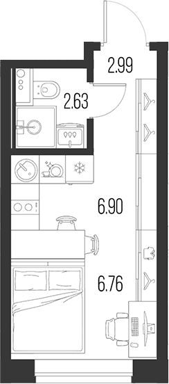 Планировка — Новая земля, Студия, 19 м²