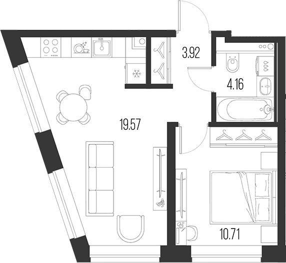 Планировка — Новая земля, 2-комн., 38 м²
