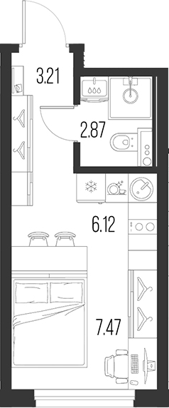 Планировка — Новая земля, Студия, 20 м²