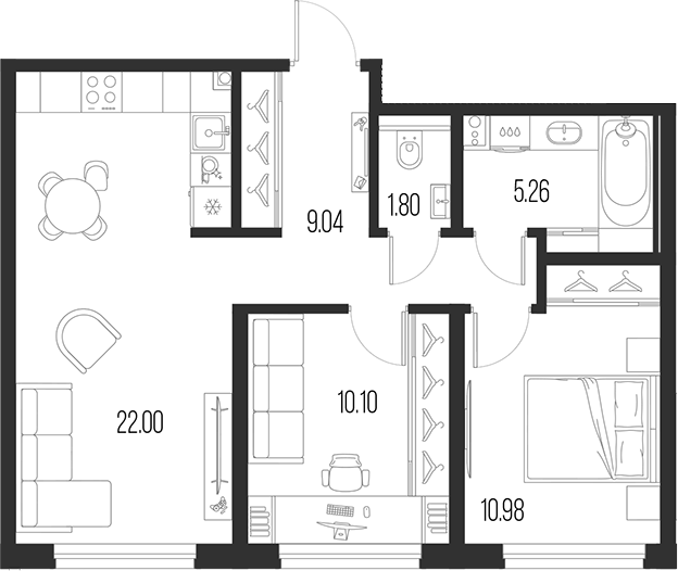 Планировка — Новая земля, 3-комн., 59 м²