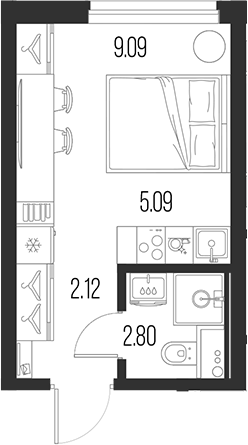 Планировка — Новая земля, Студия, 19 м²