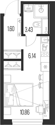 Планировка — Новая земля, Студия, 22 м²