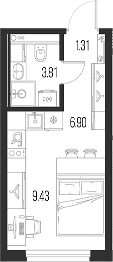 Планировка — Новая земля, Студия, 21 м²